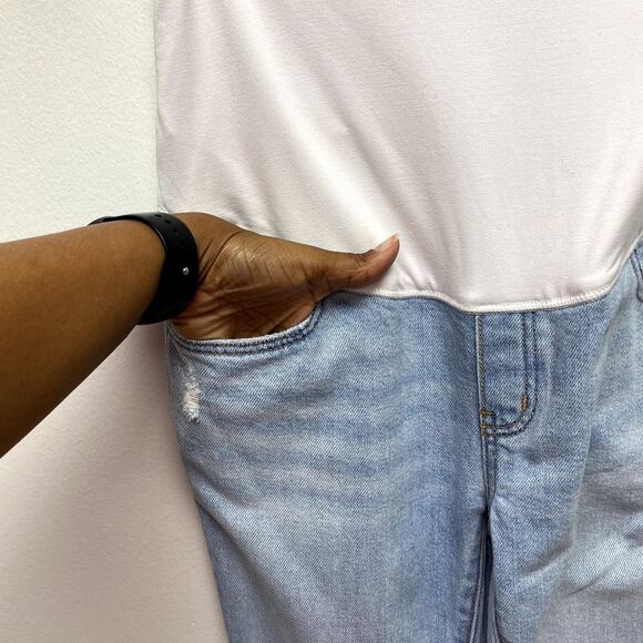 HATCH Over the Bump Maternity Flare Jeans Light Wash Stretch Distressed Size 26 - Picture 4 of 12